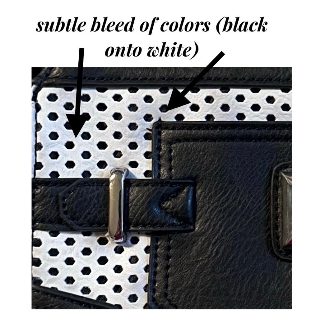 CHARMING CHARLIE Faux Leather Crossbody Purse Black White Perforated Bag Handbag - Picture 12 of 15
